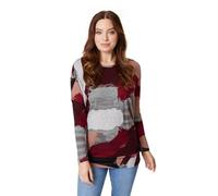 Izabel London Brushstroke Print Relaxed Top for Women UK with Round Neck, Long Sleeves and Hip Length Hem. Red