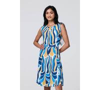 Izabel London Brushstroke Print Sleeveless Knee Length Dress In Blue Blue XL
