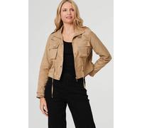 Izabel London Buckled Pocket Detail Cropped Jacket In Beige Beige
