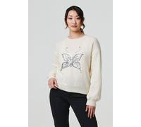 Butterfly Embellished Puff Sleeve Jumper Izabel London White M