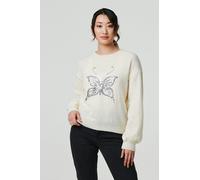 Butterfly Embellished Puff Sleeve Jumper Izabel London White XL