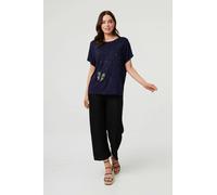 Izabel London Butterfly Embellished Relaxed T-Shirt - 8 - Navy