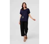 Izabel London Butterfly Embellished Relaxed T-Shirt - 8 - Navy