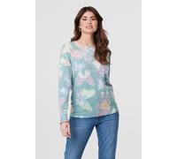 Izabel London Butterfly Print Diamante Detail Knit Top - Green - S