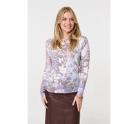 Izabel London Butterfly Print Long Sleeve Knit Top In Blue Blue L/XL