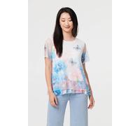 Izabel London Butterfly Print Mesh Layered Top In Pink Pink 16