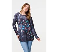 Izabel London Women's Butterfly Print Oversized Longline Top in Grey | Size: 8-10 Izabel London Grey 8-10