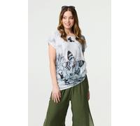 Izabel London Butterfly Print Short Sleeve Relaxed Tunic - Grey - M