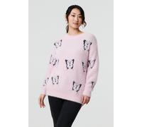 Izabel London Butterfly Print Soft Texture Jumper In Pink Pink 12