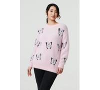 Izabel London Butterfly Print Soft Texture Jumper - Pink - 10