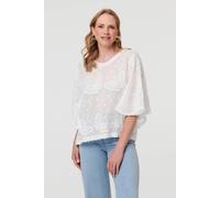Izabel London Butterfly Textured Lace Trim Blouse In White White