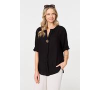 Izabel London Button Detail 1/2 Sleeve V-Neck Blouse In Black Black 12