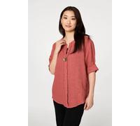Izabel London Button Detail 1/2 Sleeve V-Neck Blouse In Rose Rose
