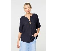 Izabel London Women's Button Detail 1/2 Sleeve V-Neck Blouse in Navy | Size: 14 Izabel London Navy 14