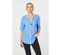 Izabel London Button Detail 1/2 Sleeve V-Neck Blouse - Red - 14