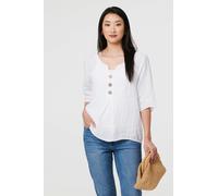 Izabel London Button Detail 3/4 Sleeve Relaxed Blouse - 10 - White