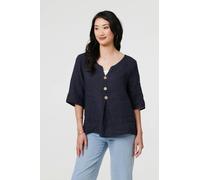 Izabel London Button Detail 3/4 Sleeve Relaxed Blouse - 12 - Navy