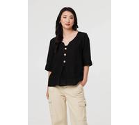 Izabel London Button Detail 3/4 Sleeve Relaxed Blouse In Black Black 10