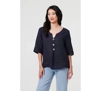 Izabel London Button Detail 3/4 Sleeve Relaxed Blouse In Blue Blue 12