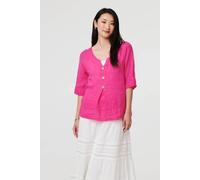 Izabel London Button Detail 3/4 Sleeve Relaxed Blouse In Pink Pink