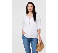 Izabel London Button Detail 3/4 Sleeve Relaxed Blouse In White White 12