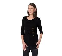 Izabel London Women's Button Detail Ruched 3/4 Sleeve Top in Black | Size: 14