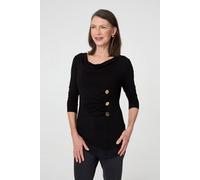 Izabel London Button Detail Ruched 3/4 Sleeve Top In Black Black 12