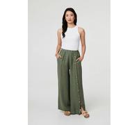Izabel London Button Detail Wide High Waist Trousers - 14 - Khaki