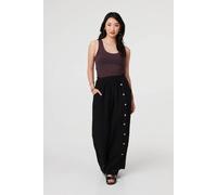 Izabel London Button Detail Wide High Waist Trousers In Black Black 12