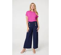 Izabel London Women's Button Detail Wide Leg Trousers in Blue | Size: XL Izabel London Blue XL