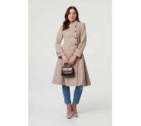 Izabel London Button Front Funnel Neck Coat - Beige - 14
