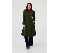 Izabel London Button Front Funnel Neck Coat In Khaki Khaki 10