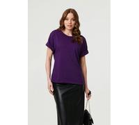 Izabel London Button Trim Short Sleeve Relaxed Top - 10 - Purple