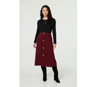 Izabel London Buttoned High Waist A-Line Midi Skirt In Red Red 10