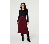 Izabel London Buttoned High Waist A-Line Midi Skirt for Women UK with Button Details and an a-line Shape. Red