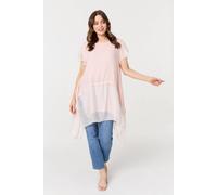 Izabel London Cap Sleeve Relaxed Longline Tunic Top In Pink Pink 10