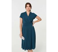 Izabel London Cap Sleeve Tie Waist Jersey Midi Dress - Teal - 8