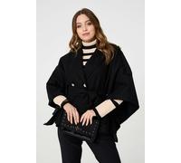Izabel London Cape Coat With Belt - Black - 8