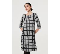 Izabel London Checked 3/4 Sleeve Short Shift Dress In Grey Grey 12