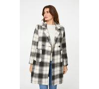 Izabel London Checked Double Breasted Longline Coat In Beige Beige 16