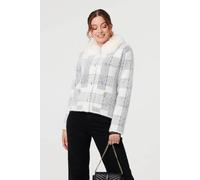 Izabel London Women's Checked Faux Fur Collar Boxy Jacket in White | Size: S/M Izabel London White S/M