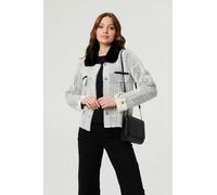 Izabel London Checked Faux Fur Long Sleeve Jacket - M/L - Black