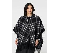 Izabel London Women's Checked Fringed Oversized Poncho Izabel London Multicolor One Size