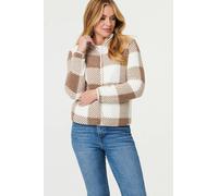 Izabel London Checked High Neck Boxy Jacket In Light Brown Light Brown 16