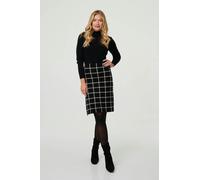 Izabel London Checked High Neck Knit Skater Midi Dress - 18 - Black