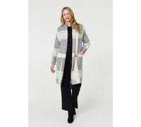 Izabel London Checked Open Front Longline Cardigan In Grey Grey 10