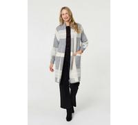 Izabel London Checked Open Front Longline Cardigan - 16 - Grey