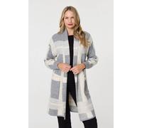 Izabel London Checked Open Front Longline Cardigan In Grey Grey 10