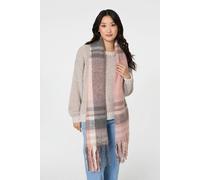 Izabel London Checked Print Fringed Oversize Scarf - Pink - One