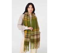 Izabel London Checked Print Fringed Oversized Scarf - Green - One